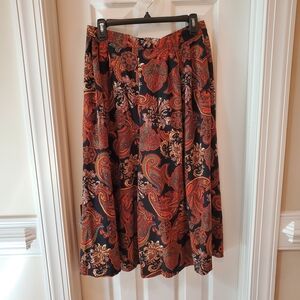 Ladies Southern Lady Red and Black Paisley Wide Leg Pants Sz L